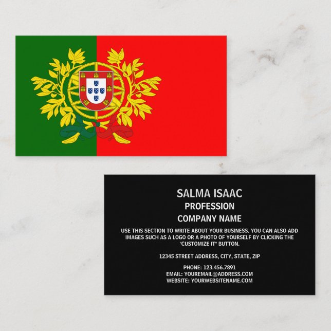Carte De Visite Drapeau portugais et armoiries du Portugal (Devant / Derrière)