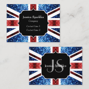 Carte De Visite Drapeau rouge et bleu parties scintillant Monogram