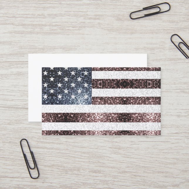 Carte De Visite Drapeau rustique rouge blanc bleu étincelant USA (Devant/Arrière en situation)