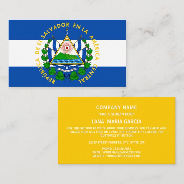 Carte De Visite Drapeau salvadorien et armoiries, El Salvador (Devant / Derrière)