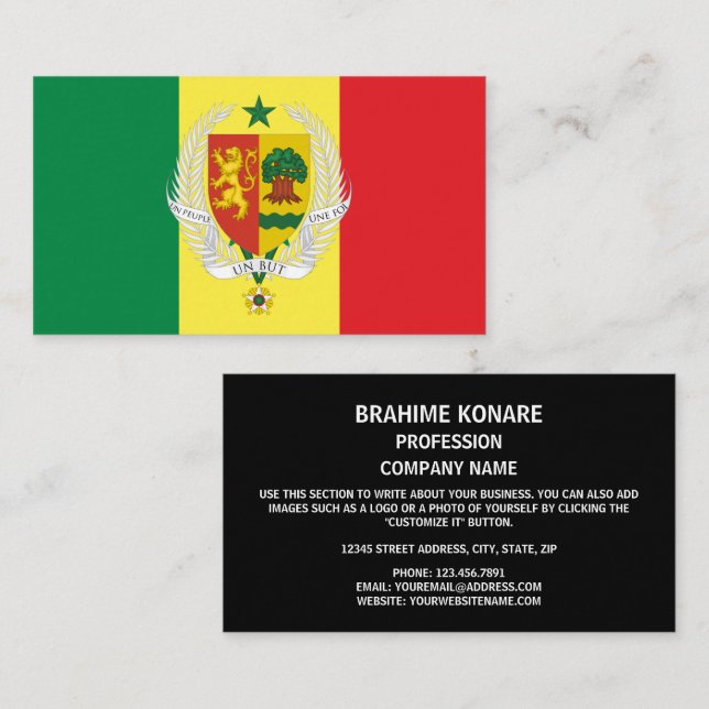 Carte De Visite Drapeau sénégalais et armoiries, Drapeau du Sénéga (Devant / Derrière)