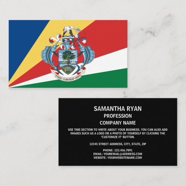 Carte De Visite Drapeau seychellois et armoiries, Seychelles (Devant / Derrière)