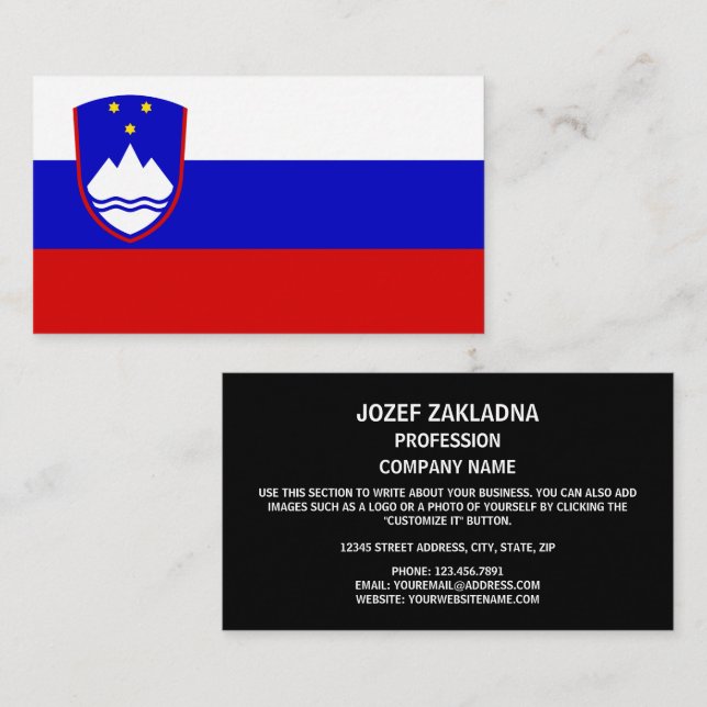 Carte De Visite Drapeau slovène et armoiries, Drapeau de Slovénie (Devant / Derrière)