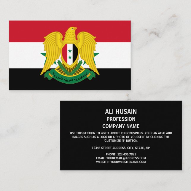 Carte De Visite Drapeau syrien et armoiries, Drapeau de Syrie (Devant / Derrière)