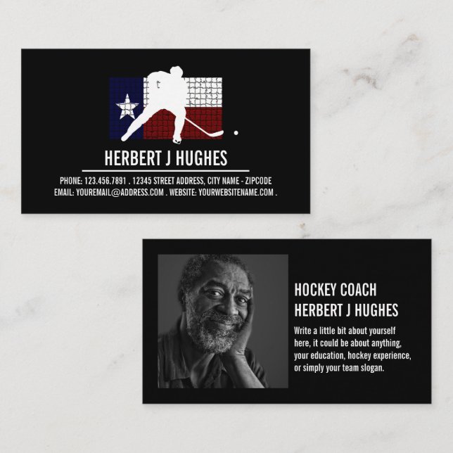 Carte De Visite Drapeau texan, Joueur de hockey, Entraîneur de hoc (Devant / Derrière)