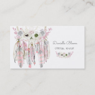 Carte De Visite Dream Catcher Flèches Boho Plumes gris rose