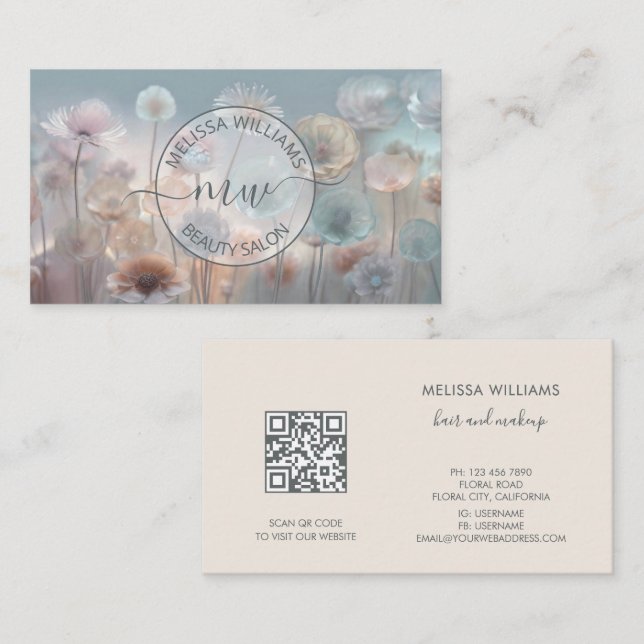 Carte De Visite Dreamy Transparent Flowers Logo (Devant / Derrière)