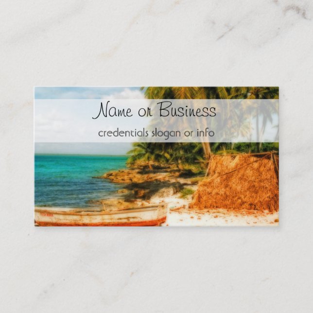 Carte De Visite Dreamy Tropical Beach avec Rowboat (Devant)