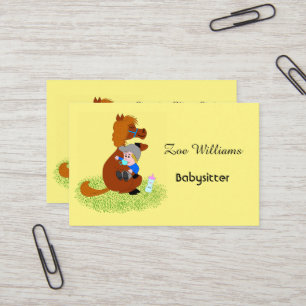 Carte De Visite Drôle et mignon poney avec bébé - Babysitter