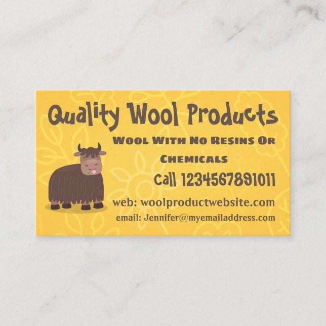 Carte De Visite Drôle joyeux yak mangeant de l'herbe dessin d'illu (Devant)