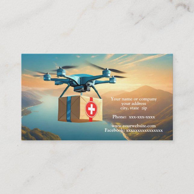 Carte De Visite Drone dans le ciel avec un paquet (Devant)
