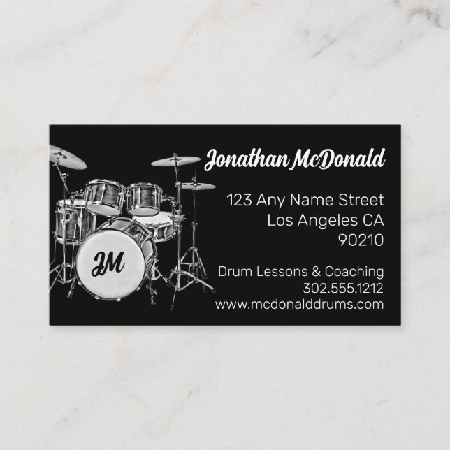 Carte De Visite Drummer Musician Drum Kit Music Teacher Drumming B (Devant)