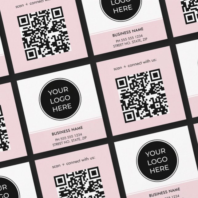 Carte de visite du logo du Carré de code QR rose d (Square card shown in 2.5 inches. Choose paper and corner style.)