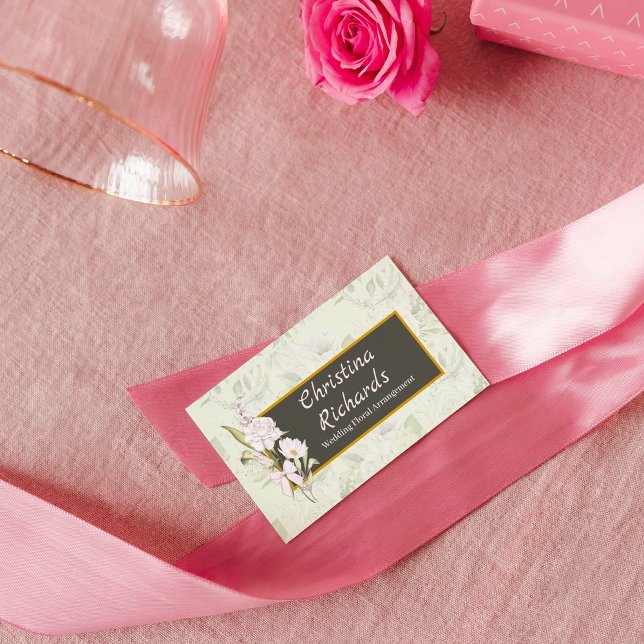 Carte de visite du logo floral vert rose blanche m (Créateur téléchargé)