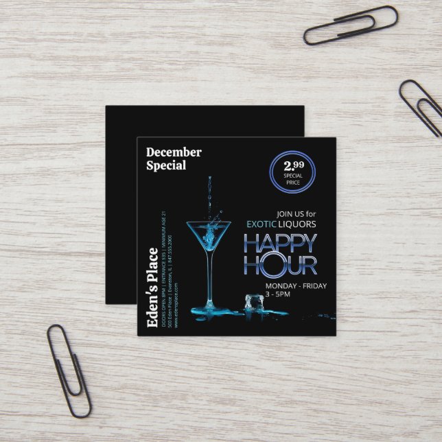 carte de visite du prospectus happy hour (Devant/Arrière en situation)