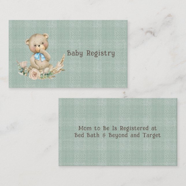Carte de visite du registre pour bébé de l'ours en (Devant / Derrière)