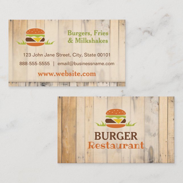 Carte de visite du restaurant Burger (Devant / Derrière)