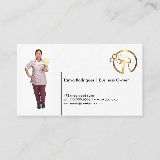 Carte De Visite Duster de la femme de ménage | Logo de nettoyage (Devant)