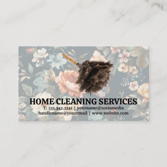 Carte De Visite Duster de nettoyage | Élégant motif floral (Devant)