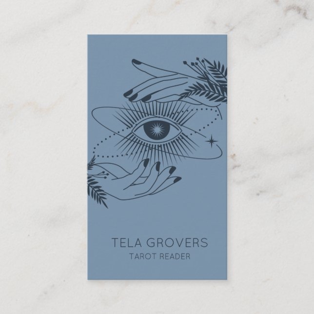 Carte De Visite Dusty Blue Chic Modern Mystic Tarot Reader (Devant)