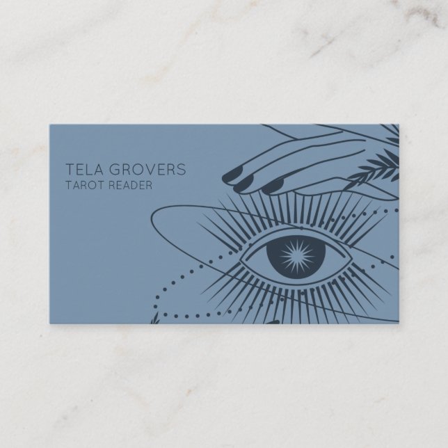 Carte De Visite Dusty Blue Chic moderne Mystic Eye Tarot Reader (Devant)