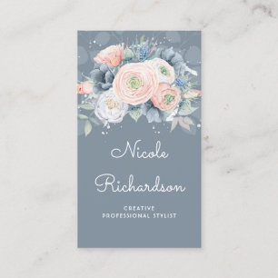 Carte De Visite Dusty Blue et Peachy Roses élégants Pastels florau