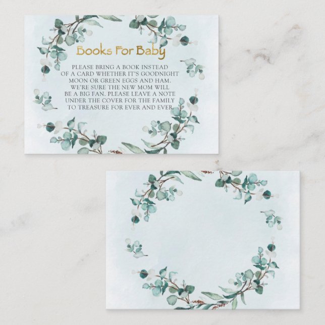 Carte De Visite Dusty Blue Eucalyptus Wreath Boy Baby shower (Devant / Derrière)