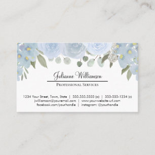 Carte De Visite Dusty Blue Floral Simple Personnel Professionnel