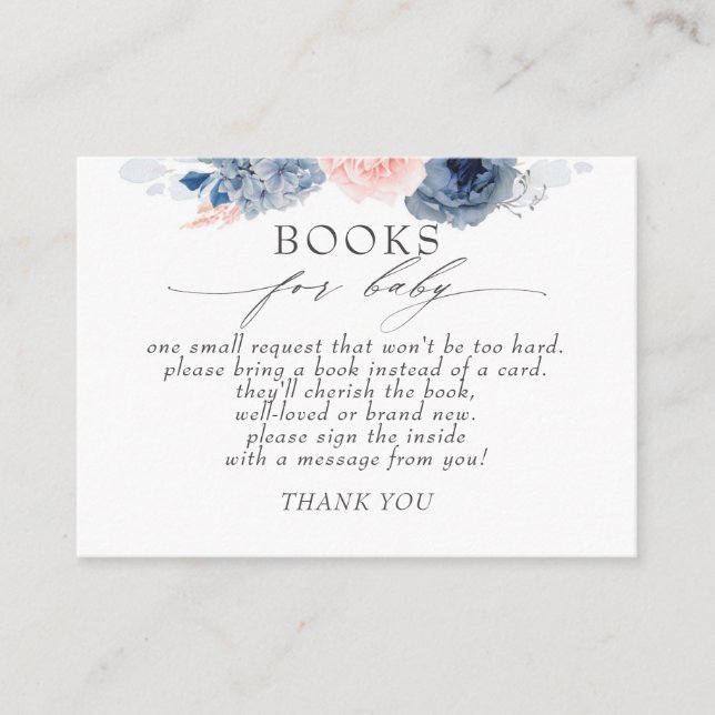 Carte De Visite Dusty Blue Rose Floral Books Demande (Devant)