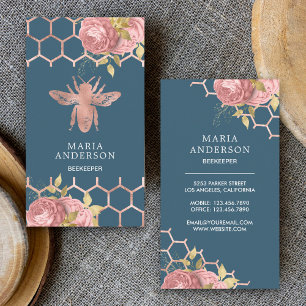 Carte De Visite Dusty Blue Rose or Blush rose floral miel abeille