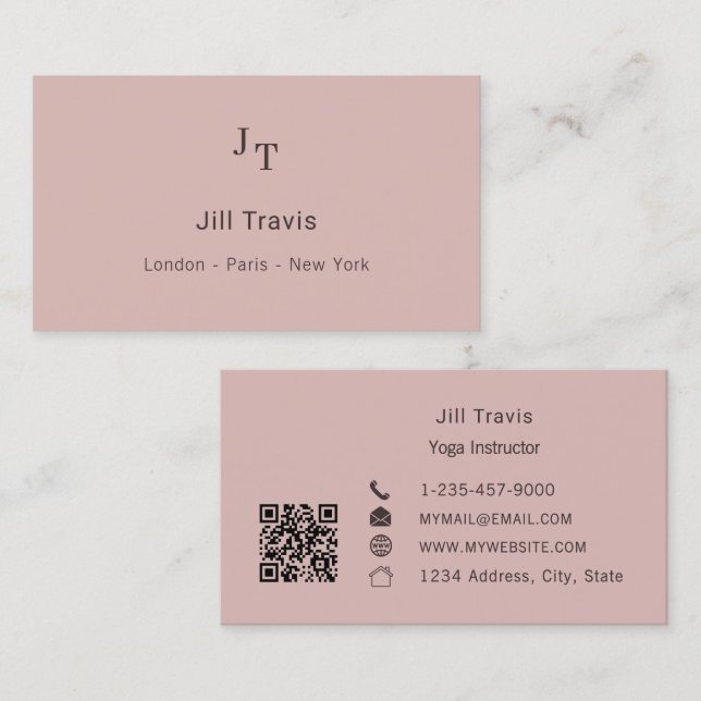 Carte De Visite Dusty pink neutral QR code Business Card (Devant / Derrière)