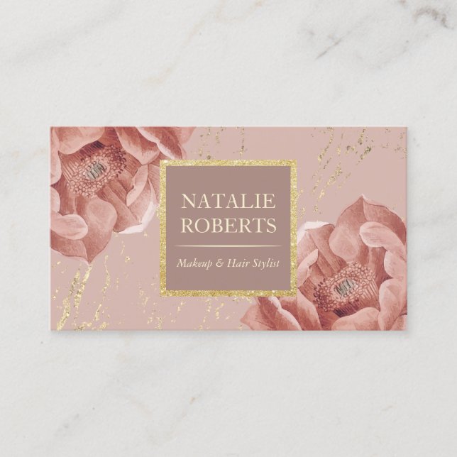 Carte De Visite Dusty Rose Gold Floral Maquillage Artiste Coiffeur (Devant)