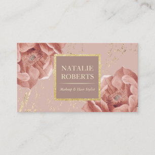 Carte De Visite Dusty Rose Gold Floral Maquillage Artiste Salon de