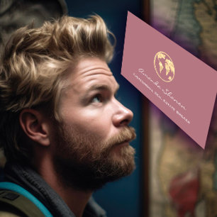 Carte De Visite Earth Globe Word Plan Agence de Voyage QR Rose Gol