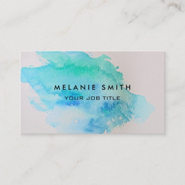 Carte De Visite Éclaboussure turquoise moderne d'aquarelle de vert (Devant)