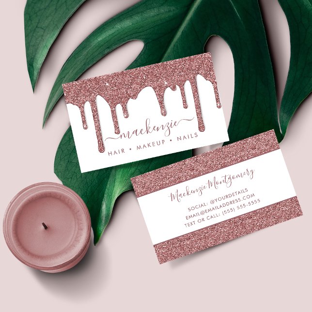 Carte De Visite Éclat Rose de luxe (Luxury Rose Gold Sparkle Glitter Drips Business Card)