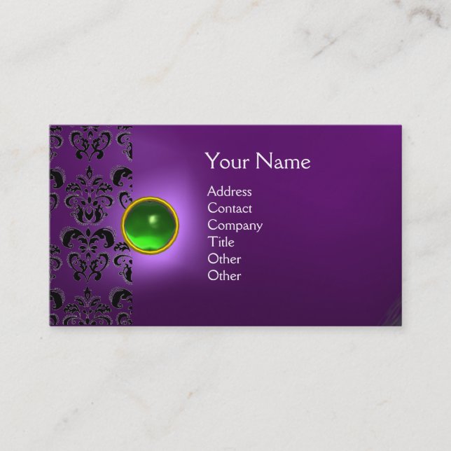 Carte De Visite ÉCLIPSE DAMASSÉ GEM  MONOGRAMME violet vert (Devant)