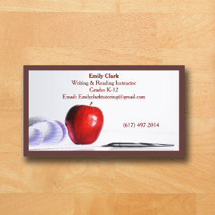 Carte De Visite École Enseignante Code QR Marron Pomme Rouge