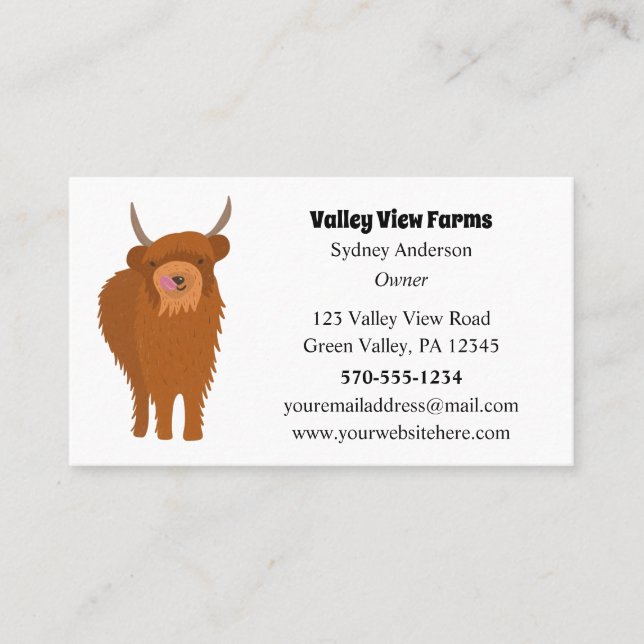 Carte De Visite Écosse Highland Cattle Cow Graphic Custom (Devant)