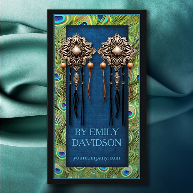 Carte De Visite Écran à bijoux tendance Peacock Feathes Bleu (Perfect for business)