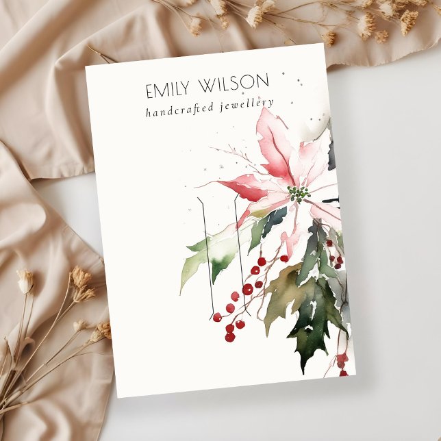 Carte De Visite Écran à coiffure souple Berry Poinsettia pour Noël (Créateur téléchargé)