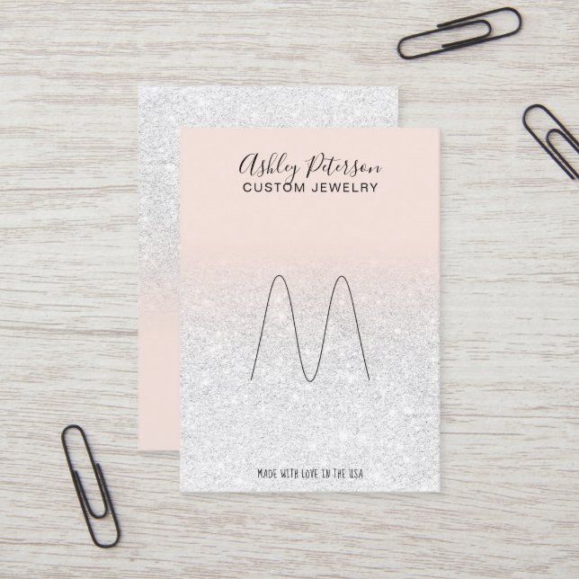 Carte De Visite Écran de bijoux en parties scintillant blanche et  (Devant/Arrière en situation)