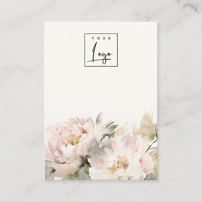 Carte De Visite Écran de logo Blush Peony Floral Blank (Devant)