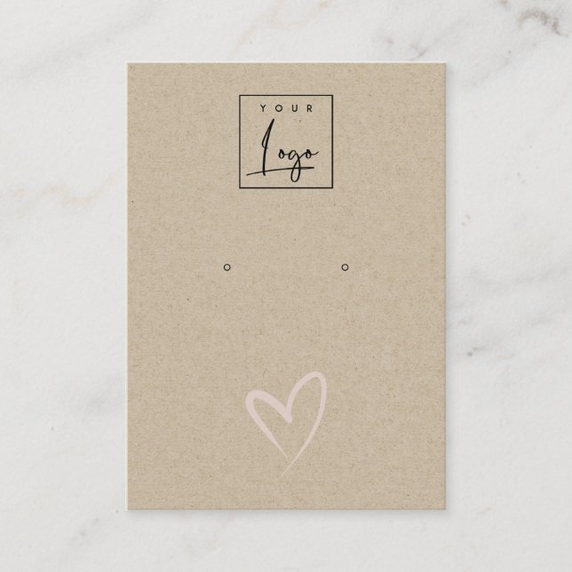 Carte De Visite Écran de logo simple Kraft Blush Heart Stud (Devant)