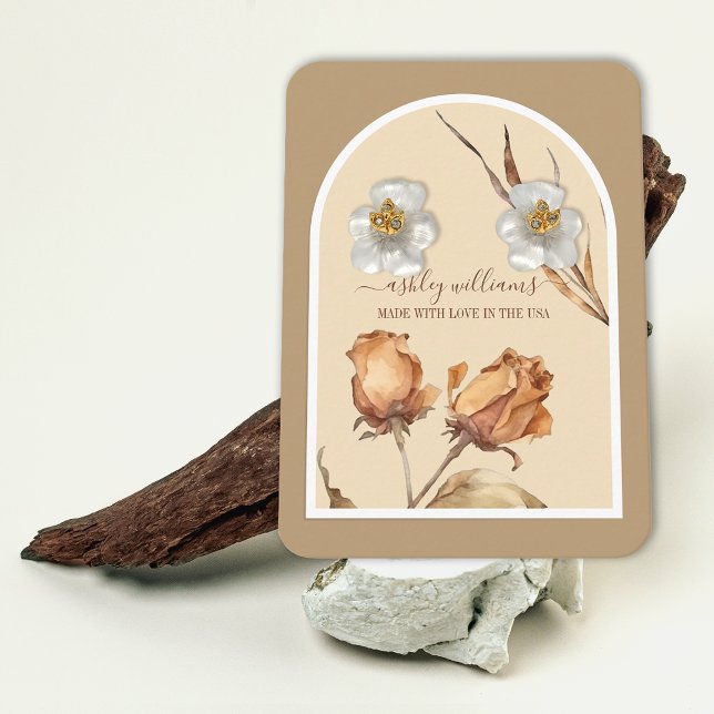 Carte De Visite Écran d'oreille du Rose de script Arc rétro (Retro Arch Script Rose Earring Display Business Card)