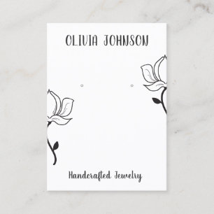 Carte De Visite Écran d'oreille pour bijoux Floral Blanc Noir