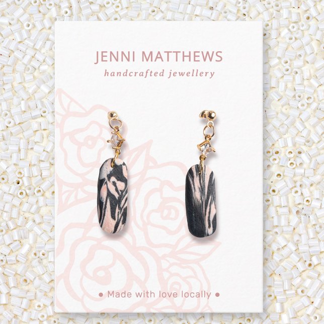 Carte De Visite Écran d'oreille rose rose bouquet (Misty Rose Bouquet Pink Floral Earring Display Business Card)