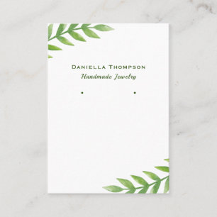 Carte De Visite Écran Feuille vert Aquarelle Bijoux d'oreille