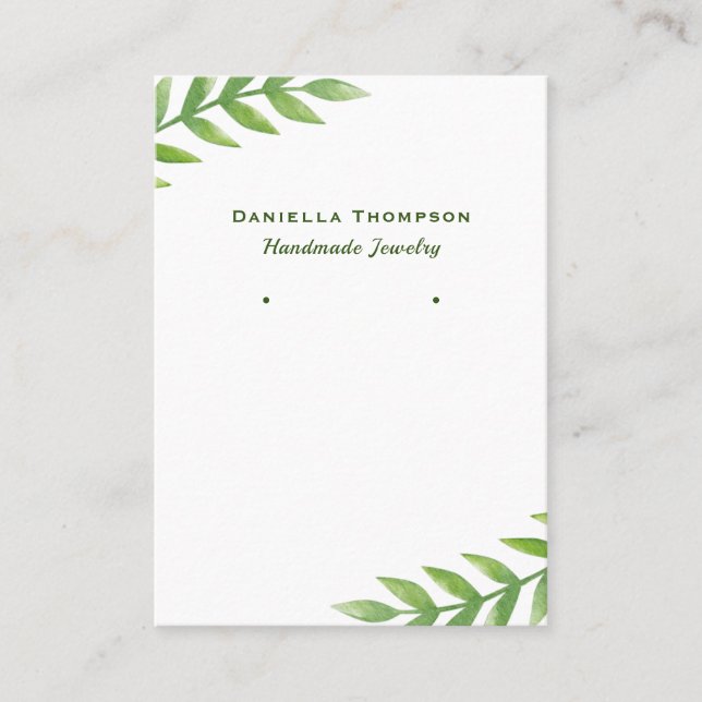 Carte De Visite Écran Feuille vert Aquarelle Bijoux d'oreille (Devant)