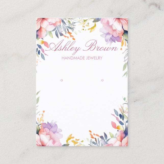 Carte De Visite Écran Pastel Aquarelle Floral Bijoux (Devant)